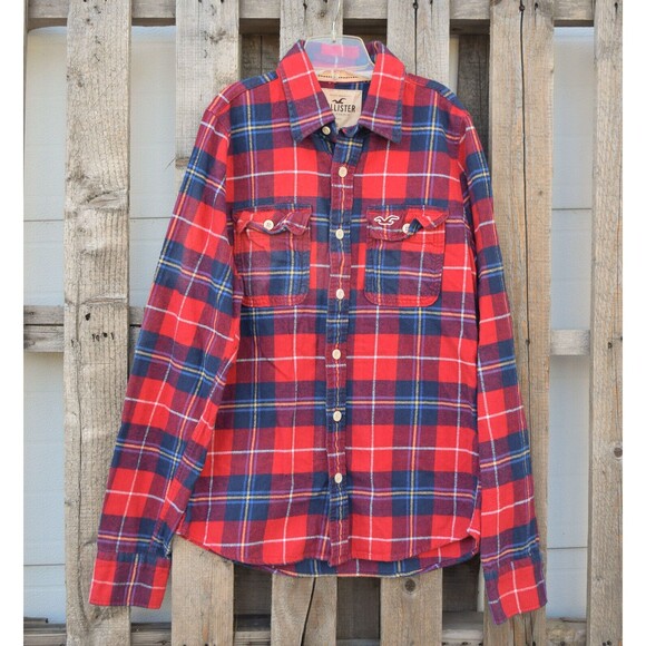 Hollister Other - Men's Hollister 100% Cotton Red Tartan Plaid Heavy Button Up Flannel Shirt Sz S